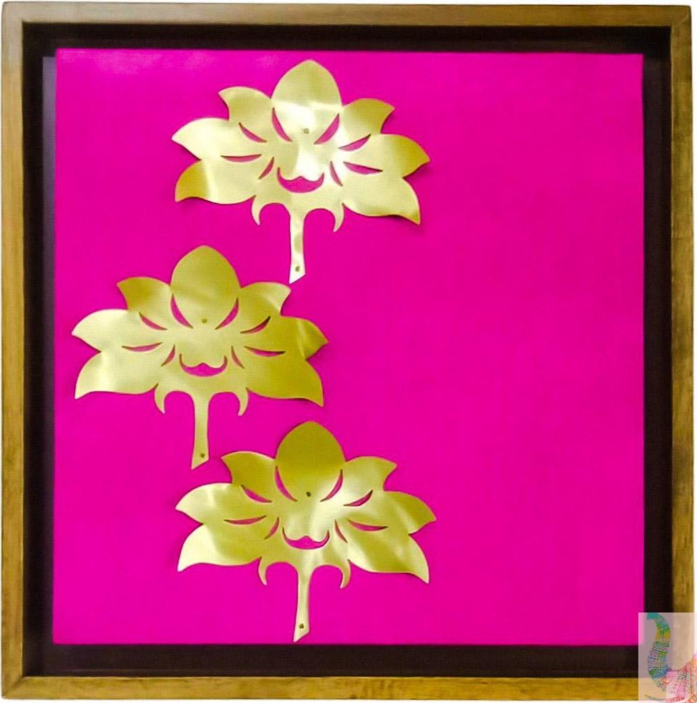 Pink Silk Lotus Artwork Brass Artwork Frames Mashru Silk
